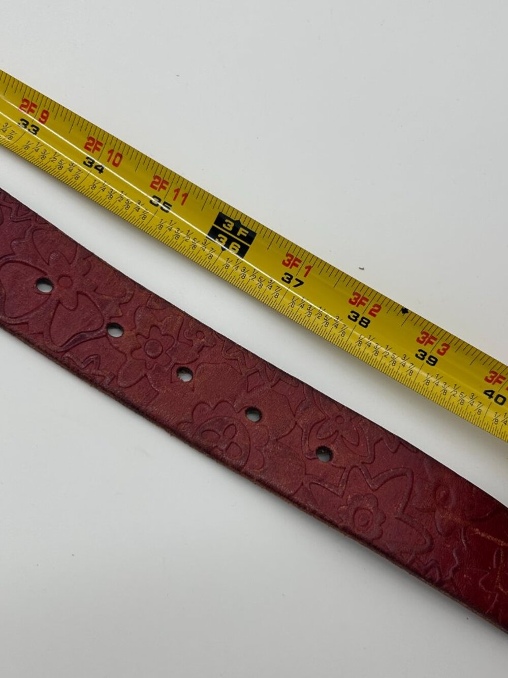 Fossil Belt Brown Genuine Leather Women's Size L Embossed Floral - Picture 3 of 9